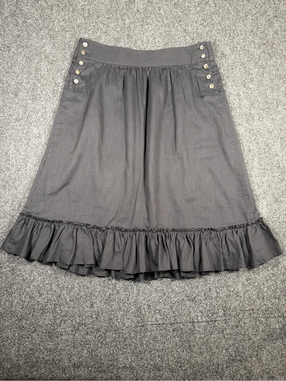 J.CREW Black Cotton Linen Sailor Button A-Line Knee Skirt Ruffle Hem Size 6